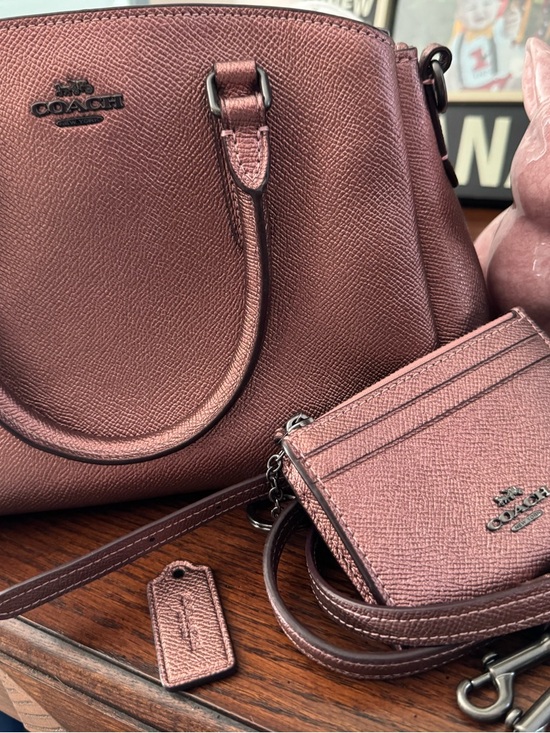 Coach Handbags - COACH Mini SageMetallic Rose Leather Satchel Crossbody with Card Case